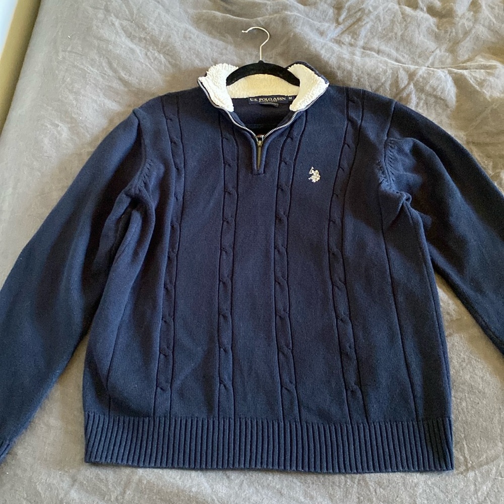 U.S. Polo Assn. Navy Quarter Zip Long Sleeve Fleece Collar Sweater Size Medium